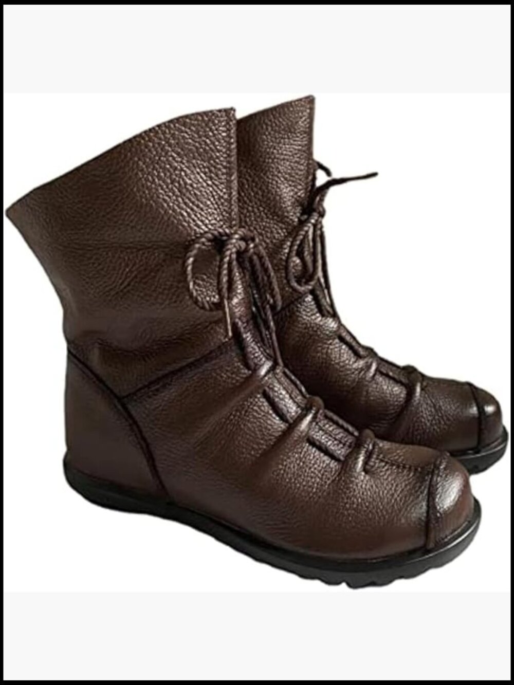 Women’s Genuine Leather Ankle Boots Lace-Up Round Toe Handmade Historical